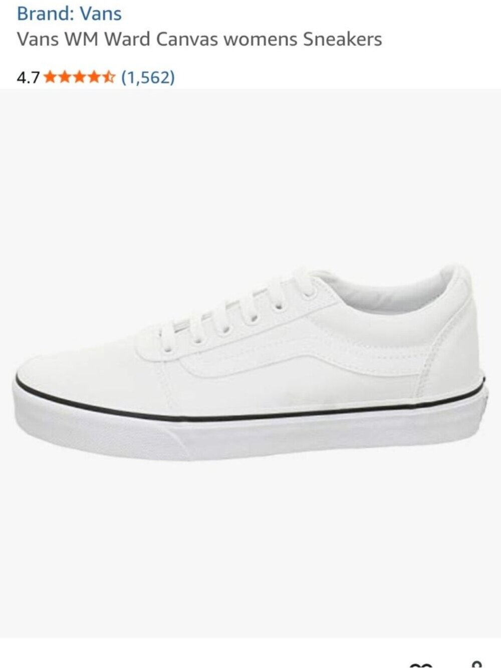 Vans Womens Ward Canvas Sneaker White women's Size 10.